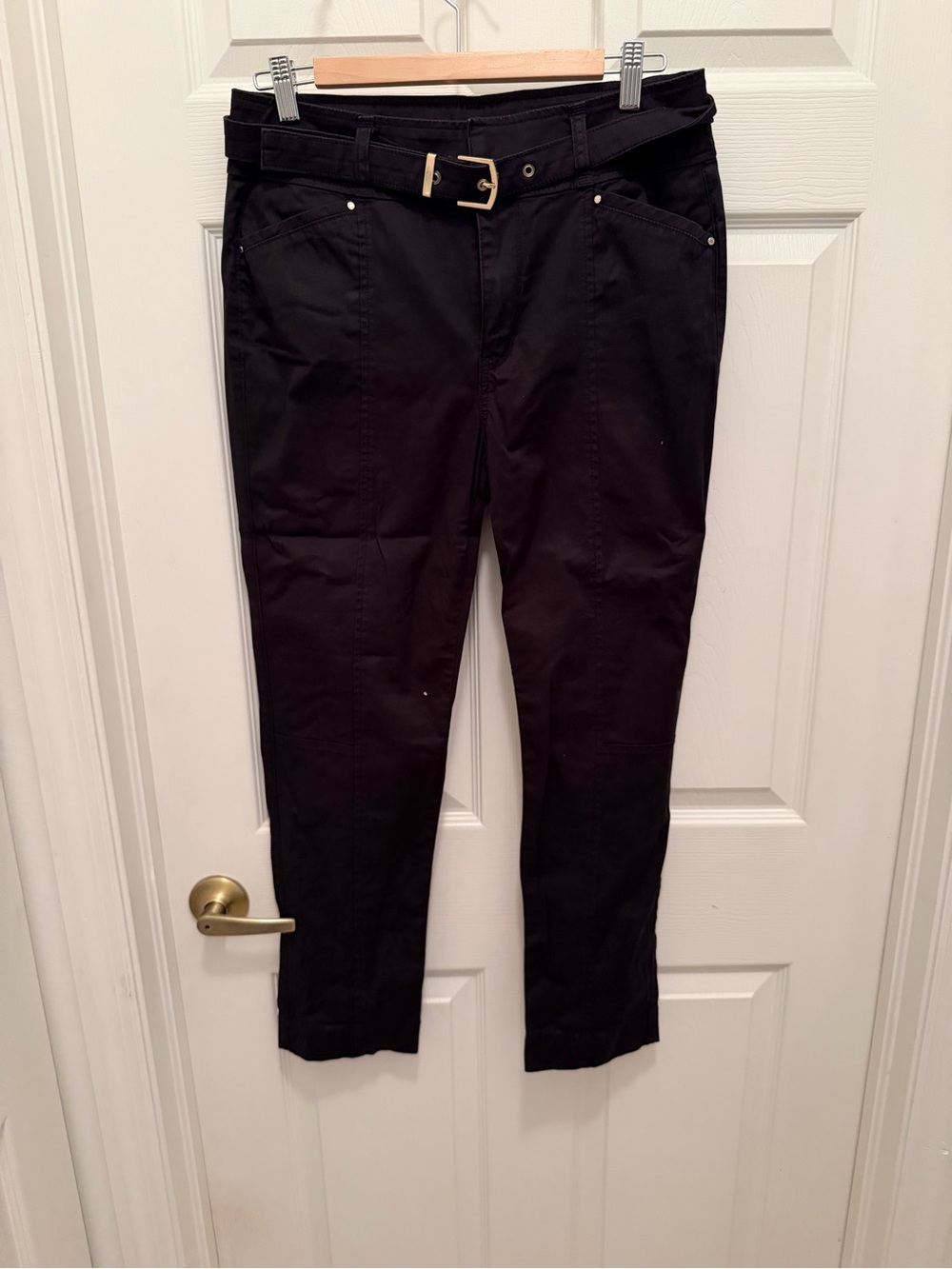White House Black Market Black Cropped Slim Pants with Belt